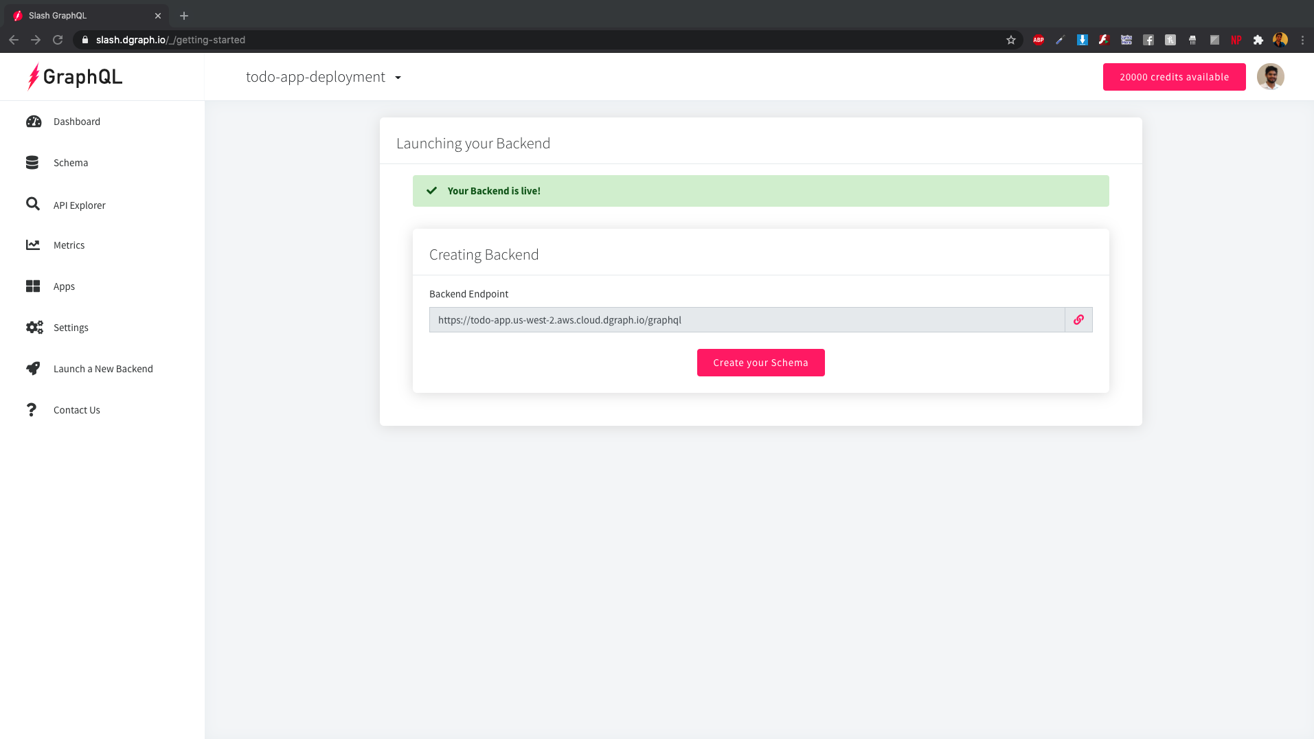 Slash-GraphQL: Deployment created 